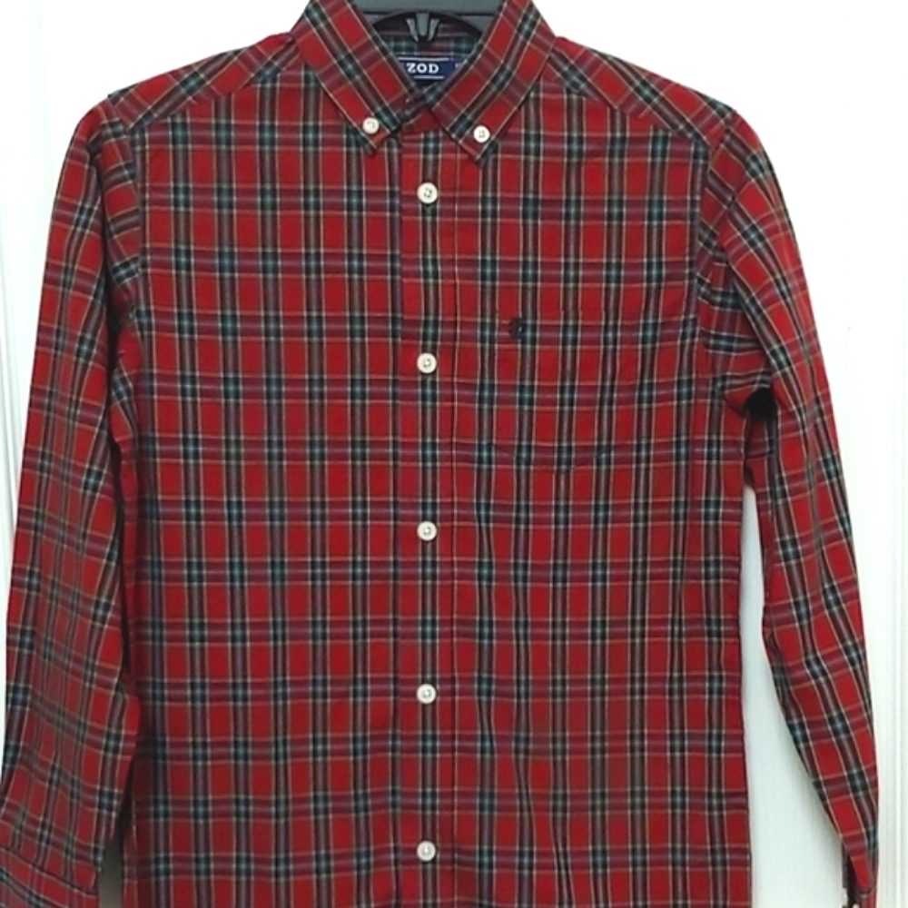 IZOD Burgandy Plaid Button Front Dress Shirt. Boys Size M 10-12